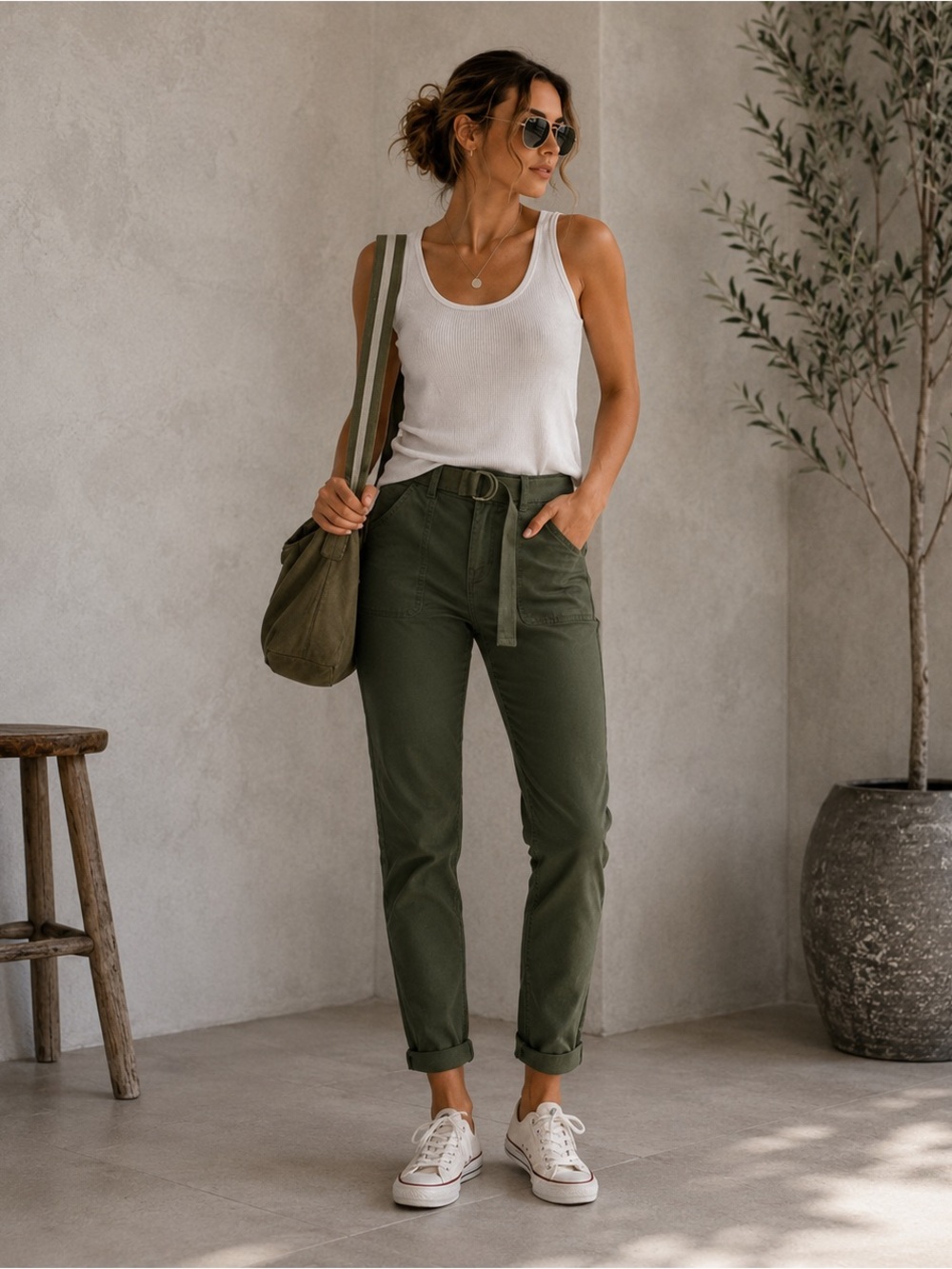 Old Navy Olive Green Pixie Ankle Chinos | Sculpted Utility Casual Pants